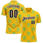 Custom Yellow Brown-White Bowling Pins Performance Polo Shirt photo 1