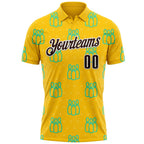 Custom Yellow Brown-White Bowling Pins Performance Polo Shirt photo 2