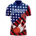 Custom Royal Red Black-White Patriotic American Flag Bowling Ball And Pins Strike Performance Polo Shirt photo 2