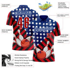 Custom Royal Red Black-White Patriotic American Flag Bowling Ball And Pins Strike Performance Polo Shirt photo 3