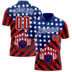 Custom Royal Red Black-White Patriotic American Flag Bowling Ball And Pins Strike Performance Polo Shirt photo 1