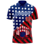 Custom Royal Red Black-White Patriotic American Flag Bowling Ball And Pins Strike Performance Polo Shirt photo 2