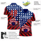 Custom Royal Red Black-White Patriotic American Flag Bowling Ball And Pins Strike Performance Polo Shirt photo 3