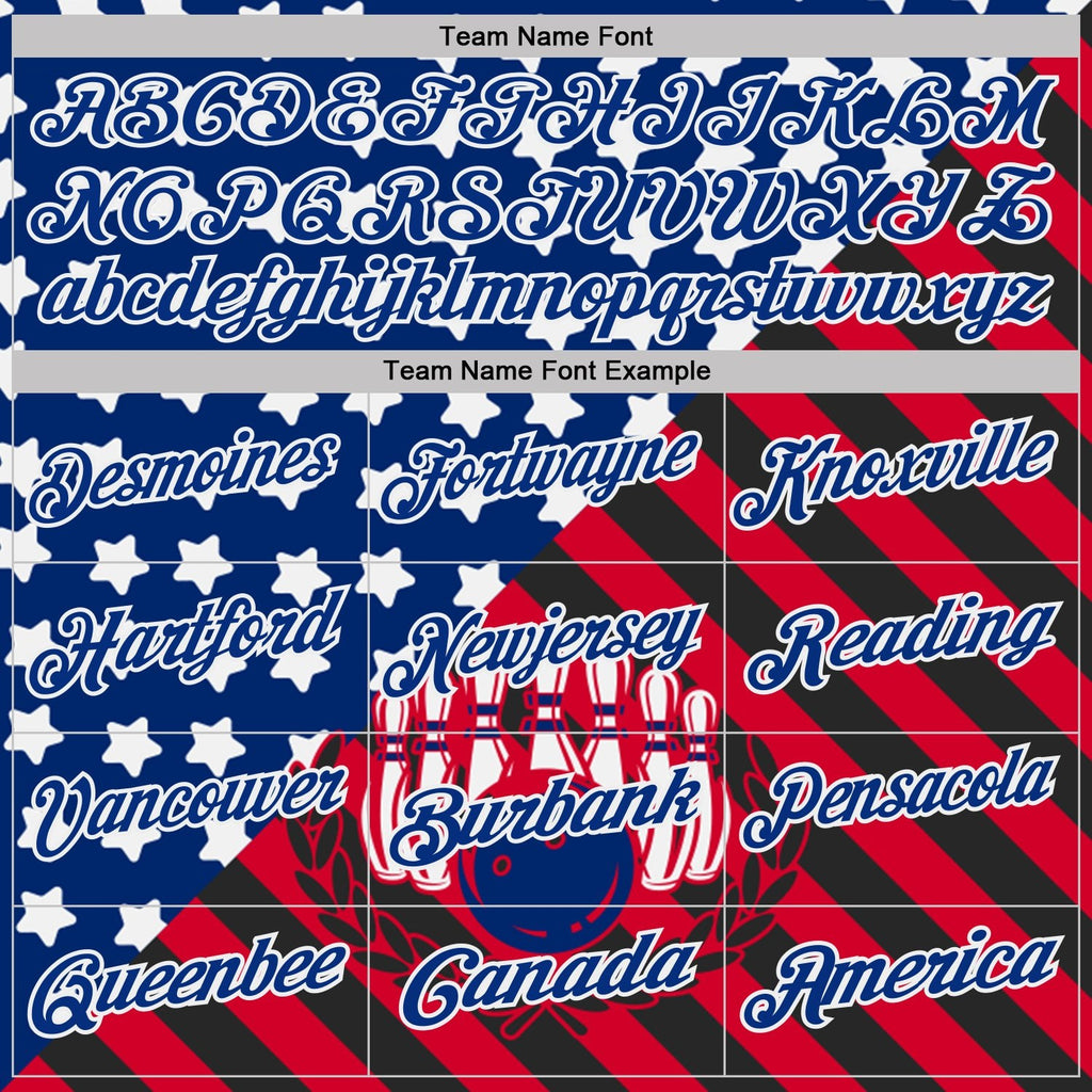 Custom Royal Red Black-White Patriotic American Flag Bowling Ball And Pins Strike Performance Polo Shirt photo 4