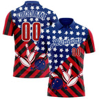 Custom Royal Red Black-White Patriotic American Flag Bowling Ball And Pins Strike Performance Polo Shirt photo 1