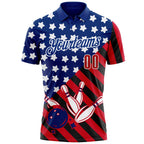 Custom Royal Red Black-White Patriotic American Flag Bowling Ball And Pins Strike Performance Polo Shirt photo 2