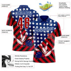 Custom Royal Red Black-White Patriotic American Flag Bowling Ball And Pins Strike Performance Polo Shirt photo 3