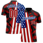 Custom Black Red White-Royal Patriotic American Flag Bowling Ball And Pins Strike Performance Polo Shirt photo 1