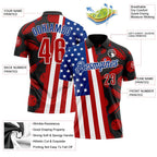Custom Black Red White-Royal Patriotic American Flag Bowling Ball And Pins Strike Performance Polo Shirt photo 3