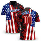 Custom Black Red White-Royal Patriotic American Flag Bowling Ball And Pins Strike Performance Polo Shirt