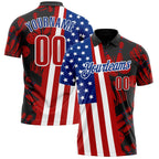 Custom Black Red White-Royal Patriotic American Flag Bowling Ball And Pins Strike Performance Polo Shirt photo 1