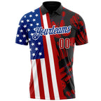Custom Black Red White-Royal Patriotic American Flag Bowling Ball And Pins Strike Performance Polo Shirt photo 2