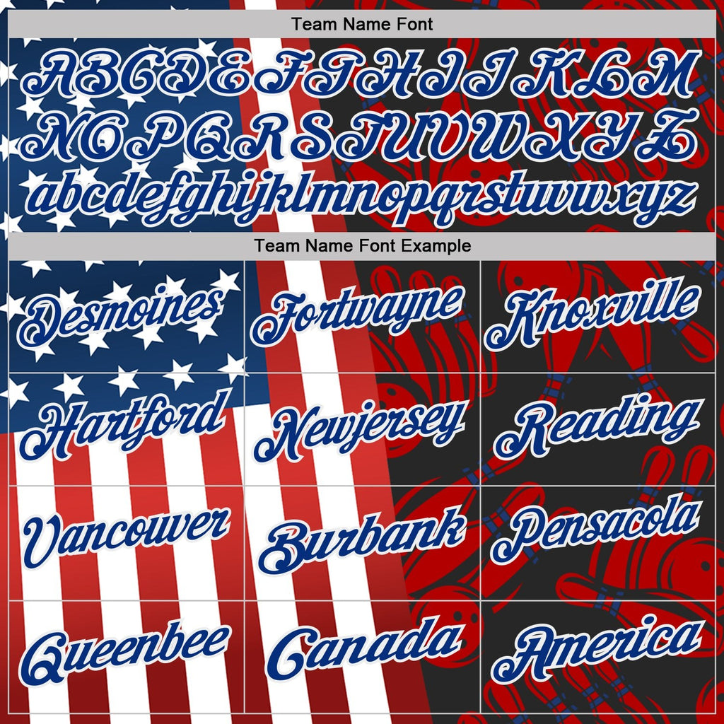 Custom Black Red White-Royal Patriotic American Flag Bowling Ball And Pins Strike Performance Polo Shirt photo 4