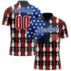 Custom Black Red White-Royal Patriotic American Flag Bowling Ball And Pins Performance Polo Shirt photo 1