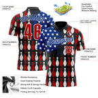 Custom Black Red White-Royal Patriotic American Flag Bowling Ball And Pins Performance Polo Shirt photo 3