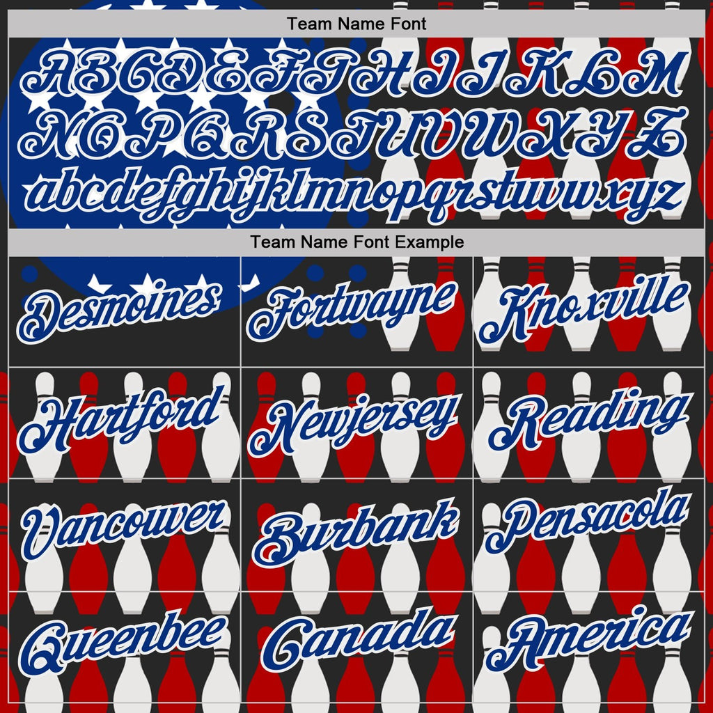 Custom Black Red White-Royal Patriotic American Flag Bowling Ball And Pins Performance Polo Shirt photo 4
