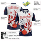 Custom White Navy-Red Patriotic American Flag Bowling Ball And Pins Strike Performance Polo Shirt photo 3