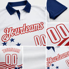 Custom White Royal-Red Patriotic American Flag Bowling Ball And Pins Strike Performance Polo Shirt detail