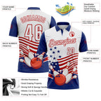 Custom White Royal-Red Patriotic American Flag Bowling Ball And Pins Strike Performance Polo Shirt photo 3