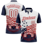 Custom White Navy-Red Patriotic American Flag Bowling Ball And Pins Strike Performance Polo Shirt photo 1