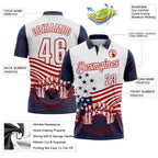 Custom White Navy-Red Patriotic American Flag Bowling Ball And Pins Strike Performance Polo Shirt photo 3