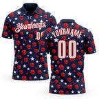 Custom Navy White-Red Patriotic Stars Bowling Balls Performance Polo Shirt