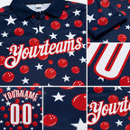 Custom Navy White-Red Patriotic Stars Bowling Balls Performance Polo Shirt detail