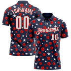 Custom Navy White-Red Patriotic Stars Bowling Balls Performance Polo Shirt photo 1