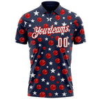 Custom Navy White-Red Patriotic Stars Bowling Balls Performance Polo Shirt photo 2
