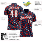 Custom Navy White-Red Patriotic Stars Bowling Balls Performance Polo Shirt photo 3