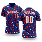 Custom Royal White-Red Patriotic Stars Bowling Balls Performance Polo Shirt
