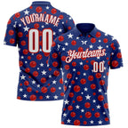 Custom Royal White-Red Patriotic Stars Bowling Balls Performance Polo Shirt photo 1
