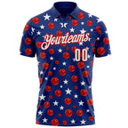 Custom Royal White-Red Patriotic Stars Bowling Balls Performance Polo Shirt photo 2