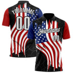 Custom Black White Royal-Red Patriotic American Flag Bowling Balls Performance Polo Shirt photo 1