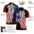 Custom Black White Royal-Red Patriotic American Flag Bowling Balls Performance Polo Shirt photo 3