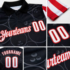 Custom Black White Royal-Red Patriotic American Flag Bowling Balls Performance Polo Shirt detail
