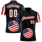Custom Black White Royal-Red Patriotic American Flag Bowling Balls Performance Polo Shirt photo 1