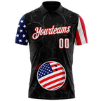 Custom Black White Royal-Red Patriotic American Flag Bowling Balls Performance Polo Shirt photo 2