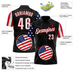 Custom Black White Royal-Red Patriotic American Flag Bowling Balls Performance Polo Shirt photo 3