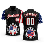 Custom Black White Royal-Red Patriotic American Flag Bowling Ball And Pins Performance Polo Shirt