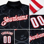 Custom Black White Royal-Red Patriotic American Flag Bowling Ball And Pins Performance Polo Shirt detail