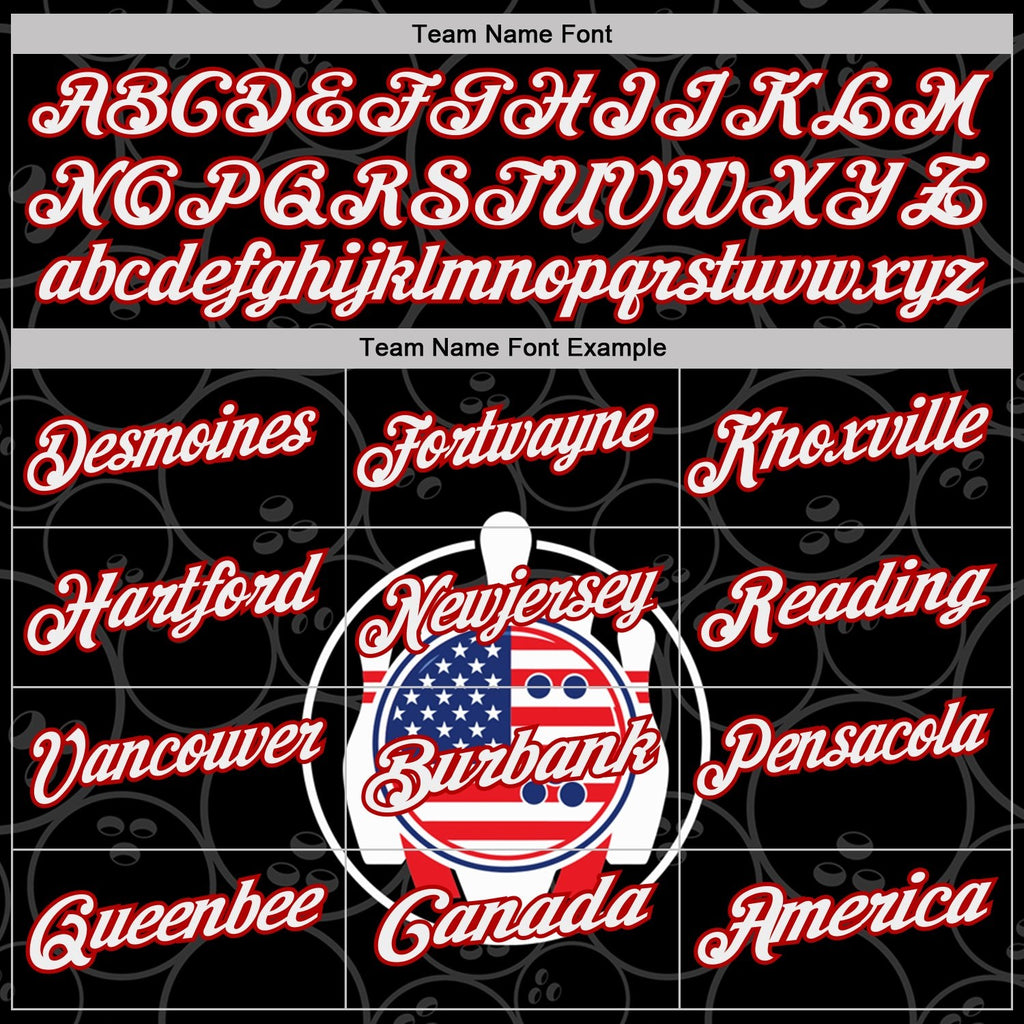 Custom Black White Royal-Red Patriotic American Flag Bowling Ball And Pins Performance Polo Shirt photo 4