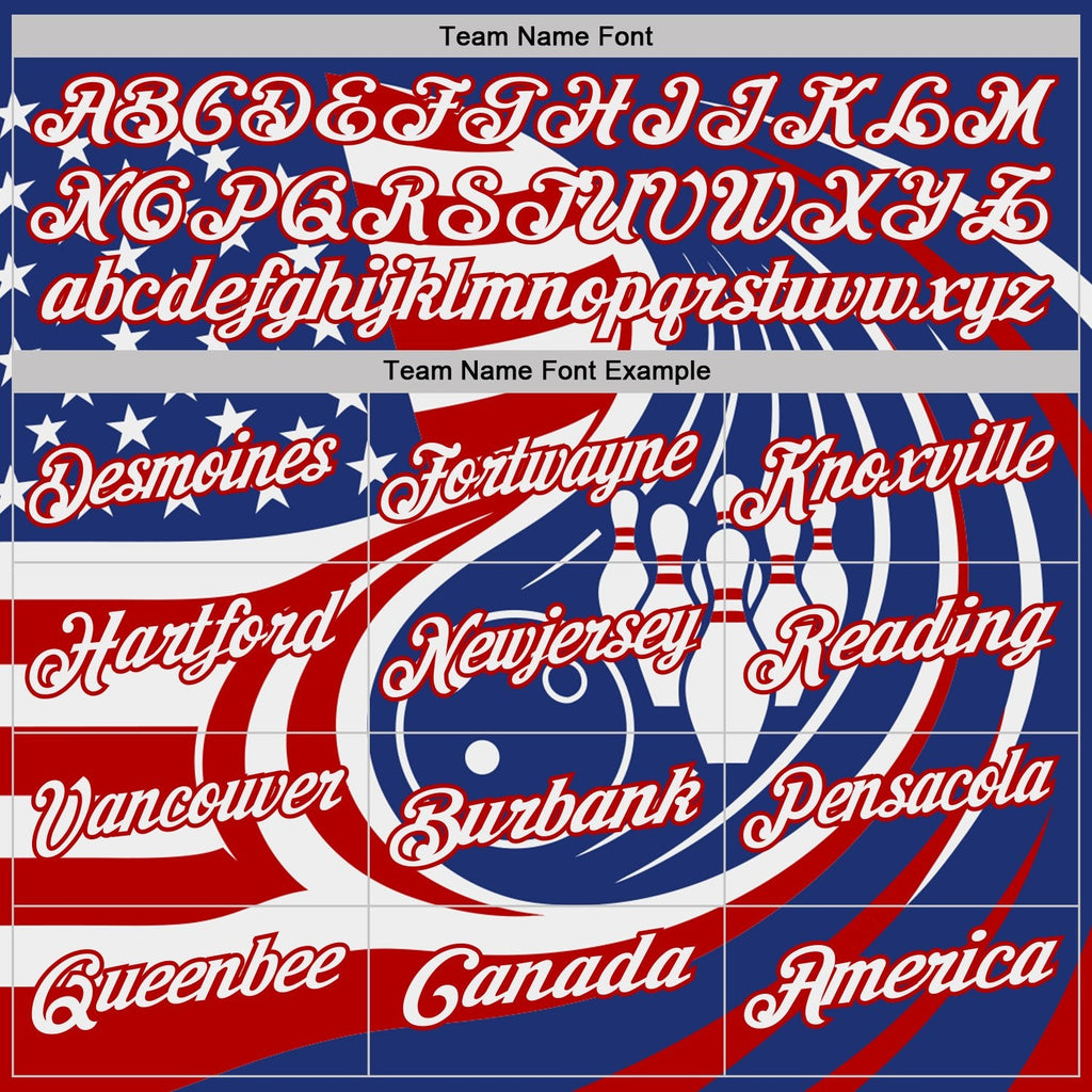 Custom Royal White-Red Patriotic American Flag Bowling Ball And Pins Performance Polo Shirt photo 4