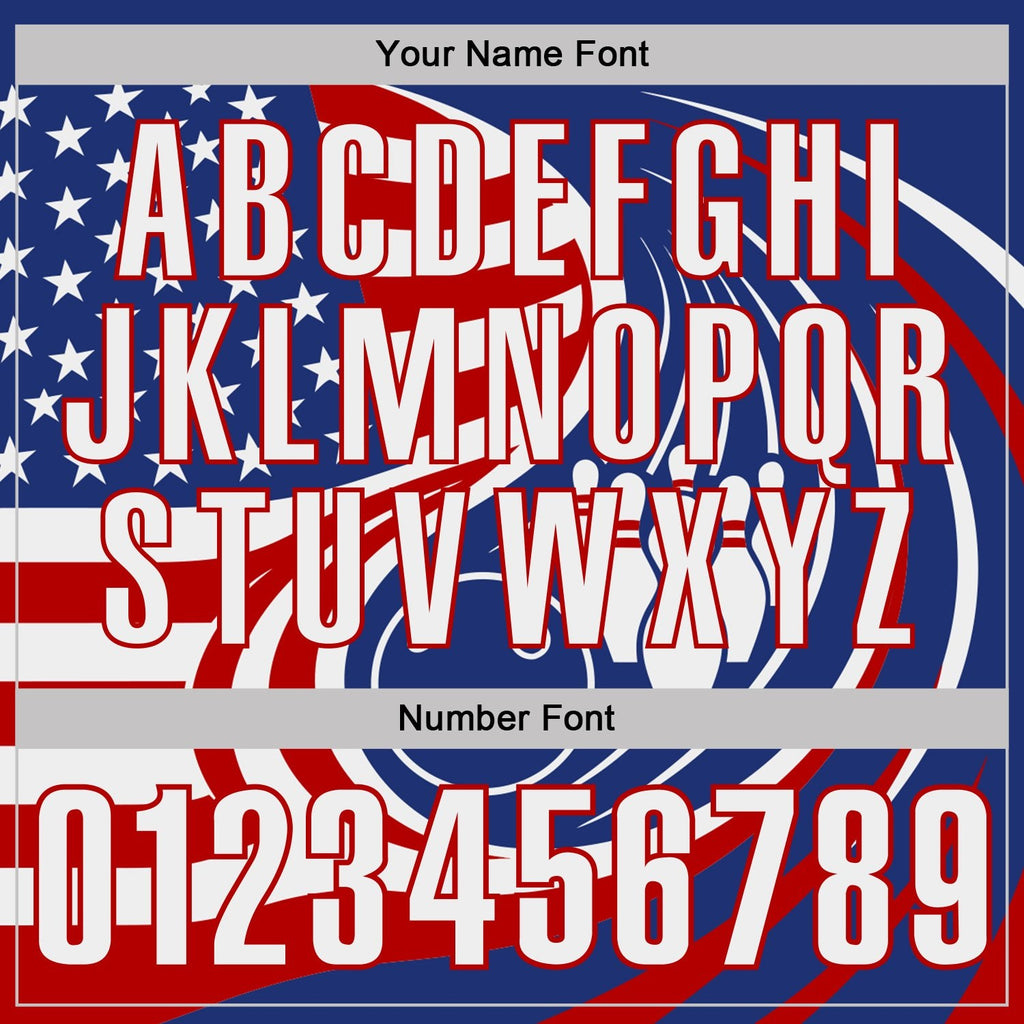 Custom Royal White-Red Patriotic American Flag Bowling Ball And Pins Performance Polo Shirt photo 5