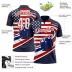 Custom Navy White Royal-Red Patriotic American Flag Bowling Ball Performance Polo Shirt photo 3