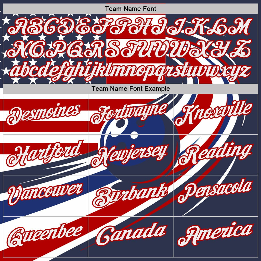 Custom Navy White Royal-Red Patriotic American Flag Bowling Ball Performance Polo Shirt photo 4