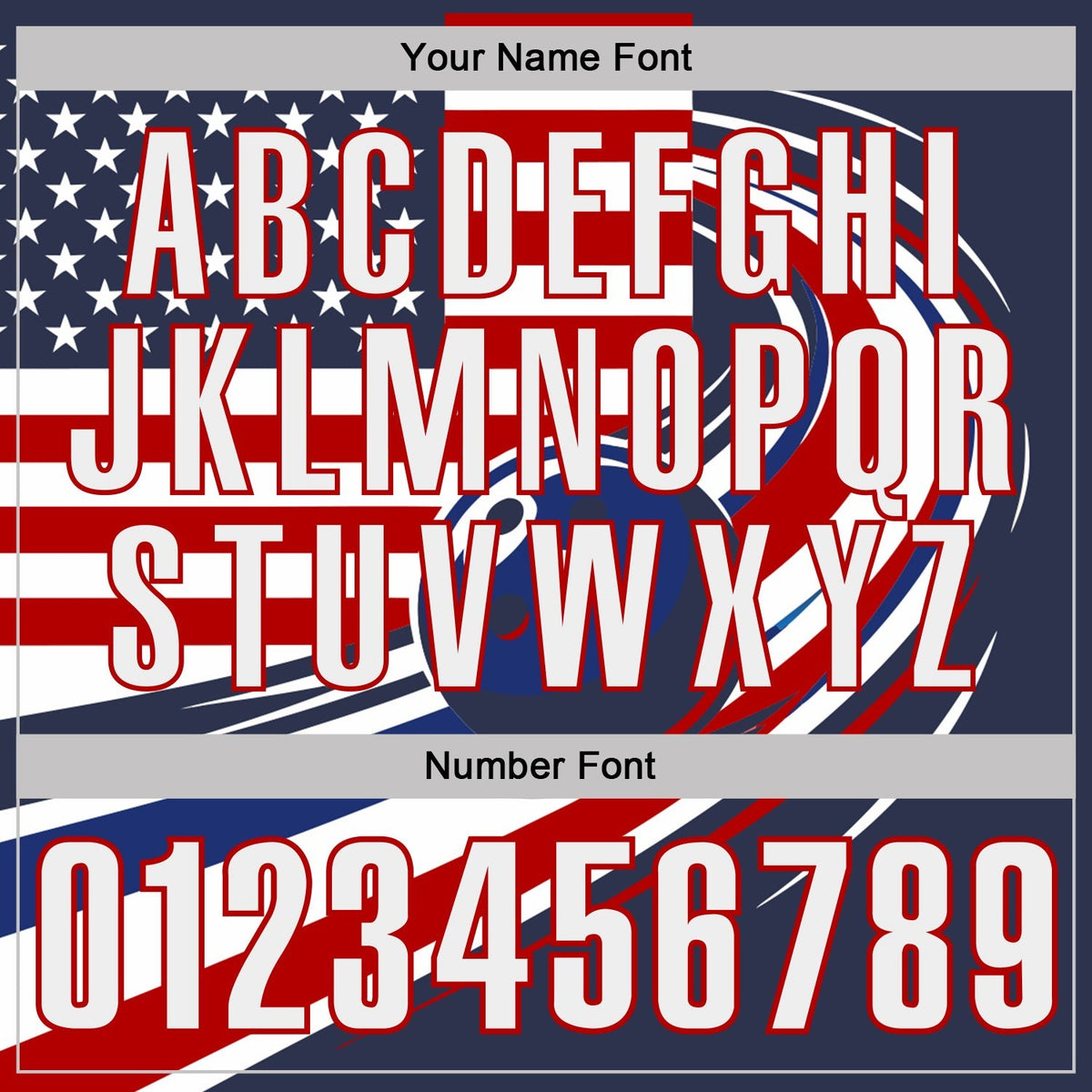 Custom Navy White Royal-Red Patriotic American Flag Bowling Ball Performance Polo Shirt photo 5