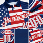 Custom Royal White-Red Patriotic American Flag Bowling Ball Performance Polo Shirt detail