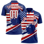 Custom Royal White-Red Patriotic American Flag Bowling Ball Performance Polo Shirt photo 1