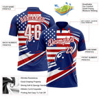 Custom Royal White-Red Patriotic American Flag Bowling Ball Performance Polo Shirt photo 3